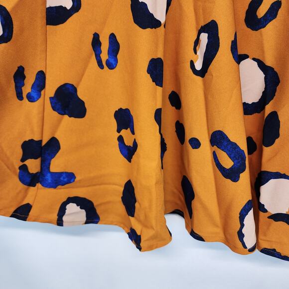 3.1 Phillip Lim Leopard Skater Skirt Size 14 Orange Blue Elastic Waist Chic City - Picture 5 of 11